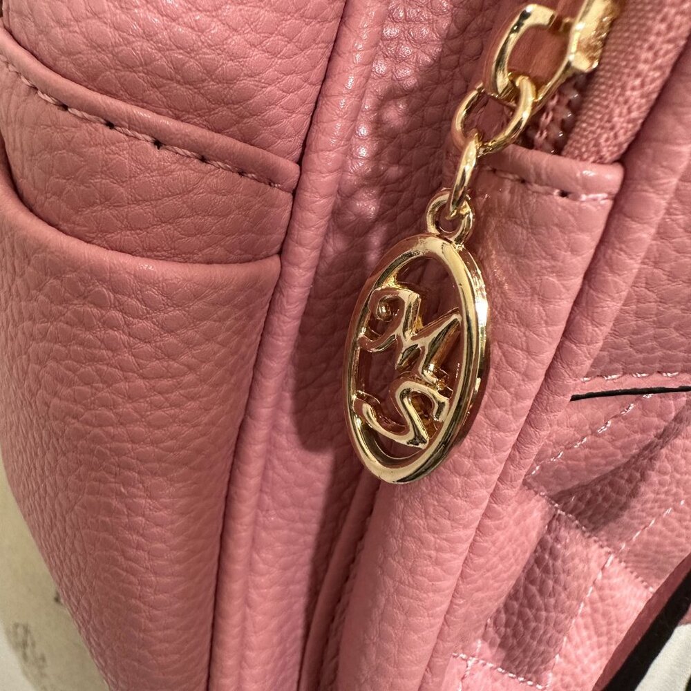 Quilted Pink Faux Leather Mini Backpack With Gold Zipper & Charm - Picture 3 of 10